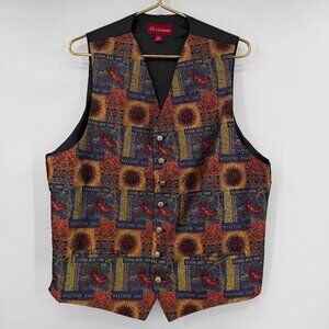 Occasion Vintage Y2K Millennium Print Vest Sleeveless Button Women's 44" L